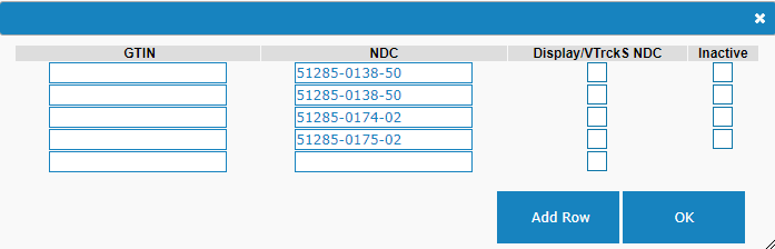 Example NDC pop-up window